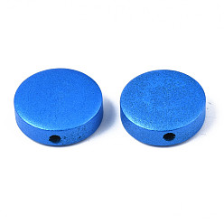 Озёрно--синий Расписные бусы из натурального дерева, жемчужные, плоско-круглые, Плут синий, 15x4.5 мм, отверстие : 1.8 мм