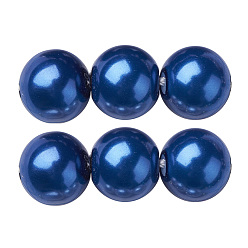 Dark Blue Eco-Friendly Dyed Glass Pearl Round Beads Strands, Grade A, Cotton Cord Threaded, Dark Blue, 10mm, Hole: 0.7~1.1mm, about 42pcs/strand, 15 inch