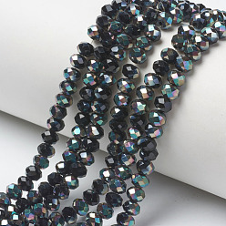 Dark Slate Gray Electroplate Glass Beads Strands, Half Plated, Rainbow Plated, Faceted, Rondelle, Dark Slate Gray, 3.5x3mm, Hole: 0.4mm, about 123~127pcs/strand, 13.7~14.1 inch(35~36cm)