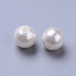 White Shell Pearl Beads, Half Drilled Beads, Polished, Round, White, 6mm, Hole: 1mm