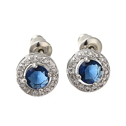 Королевский синий Серьги из латуни с микропаве и цирконием в стойке, долговечный, карат круглой формы, королевский синий, 9 мм