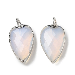 Opalite Opalite Pendants, with Brass Edge Loops, Faceted, Heart Charms, 23~23.5x12~12.5x5.5mm, Hole: 3mm