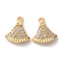 Real 18K Gold Plated Brass Micro Pave Cubic Zirconia Charms, Fan Shaped, Real 18K Gold Plated, 11x10x2.5mm, Hole: 1.2mm