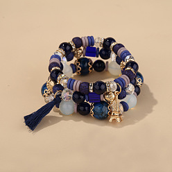 B0252-Molan Fashionable Tassel Eiffel Tower Pendant Bracelet Set - Stunning Jewelry Combination