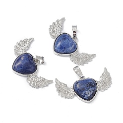 Sodalite Natural Sodalite Pendants, Heart Charms with Wing, with Platinum Tone Brass Findings, 22x37.5x7mm, Hole: 7.5x5mm
