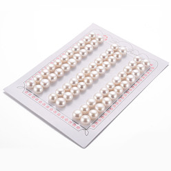 White Grade AAA Natural Cultured Freshwater Pearl Beads, Half Drilled, Flat Round, White, 8~8.5x6mm, Half Hole: 1mm