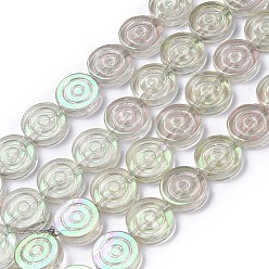 Light Sea Green Electroplate Transparent Glass Beads Strands, Full Rainbow Plated, Flat Round with Vortex, Light Sea Green, 16x4.8mm, Hole: 1.2mm, about 40pcs/strand, 25.20 inch(64cm)