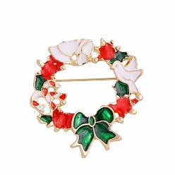 Christmas Wreath Alloy Brooches, Enamel Pins, Christmas Wreath, 45x43mm