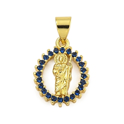 Синий Стойка металлическая латунная микропрофилированная кубическая циркония подвески, долговечный, без кадмия и без свинца, реальный 18 k позолоченный, плоский круглый с королем, синие, 16x12x3 мм, отверстие : 4.5x3.5 мм