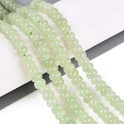 Vert Pâle Teints naturels blanches perles de jade brins, rondelle, vert pale, 6~6.5x4~4.5mm, Trou: 1mm, Environ 86~90 pcs/chapelet, 14.57~15.16'' (37~38.5 cm)
