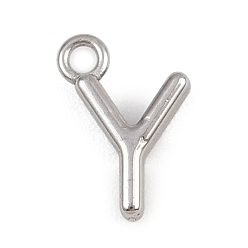 Letter Y Латунь прелести, стойки покрытие, долговечный, без кадмия и без свинца, платина, Письмо Y, 9.5x6.5x2 мм, отверстие : 1.2 мм