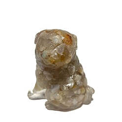Cherry Blossom Agate Resin Dog Figurines, with Natural Cherry Blossom Agate Chips inside Statues for Home Office Decorations, 50x35x55mm