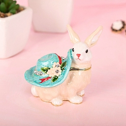Cyan Rabbit Alloy Enamel Box, with Rhinestone and Magnetic Clasp, Rabbit, for Ring, Neckalces, Pendant, Home Decoration, Cyan, 4.5x7x6.1cm