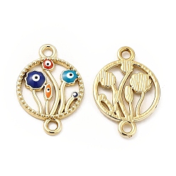 Golden Alloy Enamel Connector Charms, Flat Round Links with Colorful Evil Eye Flower, Nickel, Golden, 23.5x16.5x2mm, Hole: 2mm