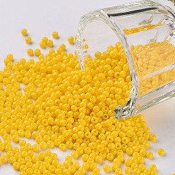 Золотистый 11/0 стеклянный бисер с краской для запекания, круглые, золотые, 2.3x1.5 мм, отверстие : 1 мм, Около 5300 шт / 50 г