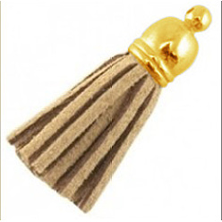 Tan Golden Brass Suede Tassels for Cell Phone Straps Making, Tan, 55~65x12mm, Hole: 1.5mm