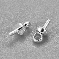 Silver 304 Stainless Steel Cup Pearl Peg Bails Pin Pendants, For Half Drilled Beads, Silver, 6x3mm, Hole: 1.5mm, Pin:0.8mm