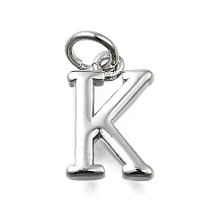 Letter K Латунные подвески, с целью перехода в кольце, долговечный, без свинца и без кадмия, стойки покрытие, платина, Письмо K, 12x8x2 мм, отверстие : 3 мм