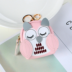 Pink Women's Lady Owl Mini Coin Purse PU Leather Keychain, for Key Bag Car Pendant Decoration, Pink, 10x8cm