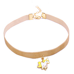 coffee color Cute Pink Ribbon Pony Necklace - Fashionable Animal Lock Collar for Women.