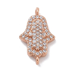 Розовое Золото Стойка покрытие латунь микропаве прозрачный кубический цирконий религия хамса рука соединительные подвески, долговечный, без свинца и без кадмия, розовое золото , 17.5x10.5x3 мм, отверстие : 1 мм