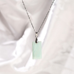 Flower Amazonite Natural Flower Amazonite Rectangle Pendant Necklaces, Stainless Steel Cable Chain Necklaces for Women, 15.75 inch(40cm)