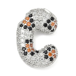 Letter C Латунные микро проложить кубического циркония подвески, долговечный, стойки покрытие, письмо амулеты, платина, буква С, 21.5x15x6 мм, отверстие : 5.2x3 мм