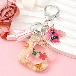 Letter B Resin & Acrylic & Faux Suede Tassel Keychain, with Alloy Clasp and Iron Rings, Letter B, 10cm