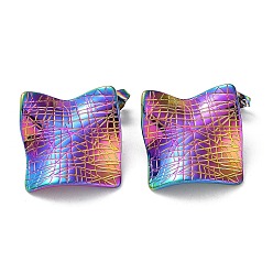 Rainbow Color Ионное покрытие (IP) 304 Текстурированные квадратные серьги из нержавеющей стали для женщин, Радуга цветов, 30.5x30.5 мм