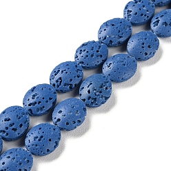 Королевский синий Нити бусин из натурального камня, окрашенные в лавовый камень, Плоско-овальные, королевский синий, 10~11x8~8.5x4 мм, отверстие : 0.6 мм, около 36 шт / нитка, 14.80'' (37.6 см)
