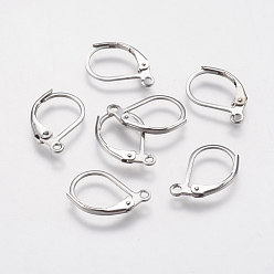 Stainless Steel Color 304 Stainless Steel Leverback Earring Findings, with Loop, Stainless Steel Color, 15x11x2mm, Hole: 1.5mm, Pin: 0.6mm