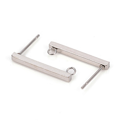 Stainless Steel Color 304 Stainless Steel Stud Earring Findings, with Loop, Rectangle, Stainless Steel Color, 19.5x2mm, Hole: 1.6mm