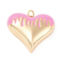 Pink Brass Enamel Pendants, Real 18K Gold Plated, Long-Lasting Plated, Heart, Pink, 25.5x27x7mm, Hole: 3.4mm