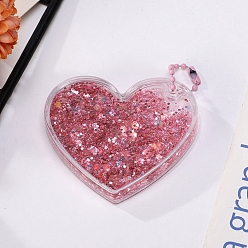 Cerise Heart Acrylic Quicksand Keychain, Glitter Chasing Pendant Decorations Sticker Keychain, with Ball Chains, Cerise, 65x50mm