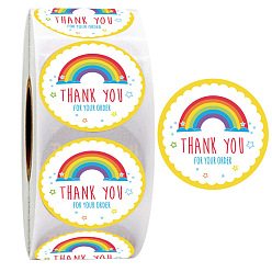 White Thank You Stickers Roll, Waterproof PVC Plastic Sticker Labels, Self-adhesion, for Card-Making, Scrapbooking, Diary, Planner, Cup, Mobile Phone Shell, Notebooks, Rainbow Pattern, White, 2.5cm, about 500pcs/roll