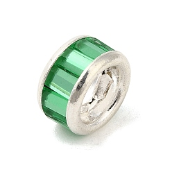 Зеленый Стойки обшивки латунные бусины, со стеклом, долговечный, без кадмия и без свинца, зелёные, 9.5x5.5 мм, отверстие : 4 мм