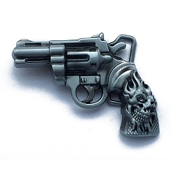 Gunmetal Zinc Alloy Buckles, Gothic Style Belt Fastener, for Men's Belt, Gun & Skull Shape, Gunmetal, 100x75mm