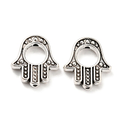 Antique Silver Alloy Bead Frame, Hamsa Hand, Antique Silver, 14.5x13x2.5mm, Hole: 1.2mm