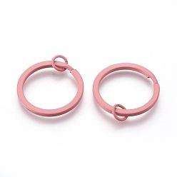 Pink Spray Painted Iron Split Key Rings, Keychain Clasp Findings, Lead Free & Nickel Free, Pink, 30x2mm, Inner Diameter: 24mm