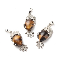 Tiger Eye Natural Tiger Eye Pendants, with Platinum Tone Brass Findings, Cadmium Free & Lead Free, Bird, 38x16x8mm, Hole: 4.5x8mm