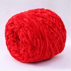 Red Wool Chenille Yarn, Velvet Cotton Hand Knitting Threads, for Baby Sweater Scarf Fabric Needlework Craft, Red, 5mm, 95~100g/skein