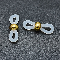 Clear Eco-Friendly Eyeglass Holders, Glasses Rubber Loop Ends, with Brass Findings, Clear, Golden, 20x6mm, Hole: 2.5x5mm