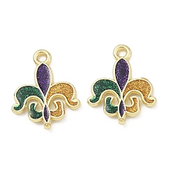 Fleur De Lis Карнавальные подвески из сплава с эмалью, с блестящей пудрой, золотые, Флер де Лис прелести, 19.5x15.5x1.5 мм, отверстие : 1.7 мм