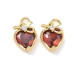 Темно-Красный Латунные микро проложить кубического циркония подвески, сердце прелести, без свинца и без кадмия, стойки покрытие, долговечный, реальный 18 k позолоченный, темно-красный, 9.5x8x5.5 мм, Перейти кольцо: 4x0.8 мм, 2.5 мм внутренним диаметром