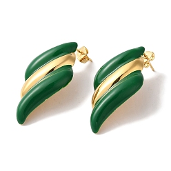 Зеленый Золотое ионное покрытие (ip) 304 серьги-гвоздики из нержавеющей стали для женщин, с эмалью, волнистый, золотые, зелёные, 38x22 мм