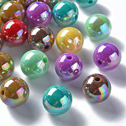 Mixed Color Opaque Acrylic Beads, AB Color Plated, Round, Mixed Color, 16x15mm, Hole: 2.8mm, about 220pcs/500g