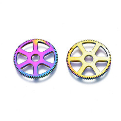 Rainbow Color Rack Plating Rainbow Color Alloy Pendants, Cadmium Free & Nickel Free & Lead Free, Gear, 19.5x1.5mm, Hole: 3mm