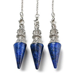 Lapis Lazuli Natural Lapis Lazuli Pointed Dowsing Pendulums, with Rack Plating Platinum Plated Brass Findings, Cadmium Free & Lead Free, 230mm, Hole: 1.6mm