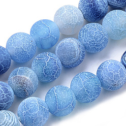 Deep Sky Blue Natural Weathered Agate Beads Strands, Frosted, Dyed, Round, Deep Sky Blue, 8mm, Hole: 1mm, about 47pcs/strand, 15.7 inch