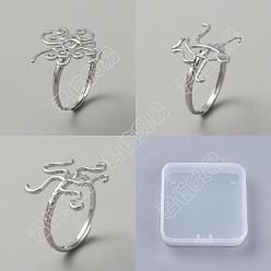 Platinum 6Pcs 3 Style Adjustable Brass Finger Ring Components, Flower Filigree Ring Settings, Platinum, 1.5mm, Inner Diameter: US Size 7~7 1/2(17.3~17.7mm), 2pcs/style